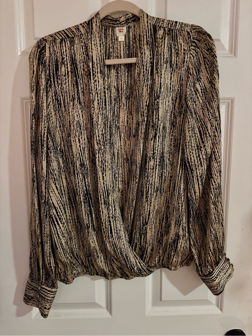 Women’s Black and Cream Surplice Blouse
